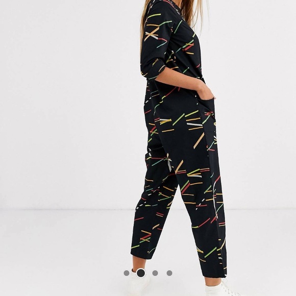 ASOS Design Lounge long sleeved button front jumpsuit in multicoloured geo - Picture 2 of 6